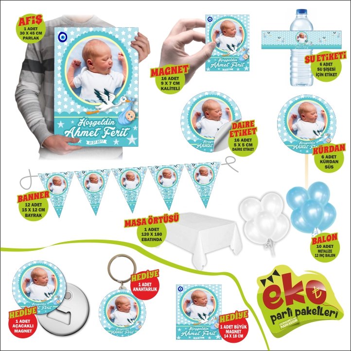 Leylek ve Mavi Tasarımlı Hoşgeldin Bebek Konsept Seti