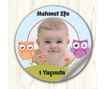 Baykuş Temalı Doğum Gününe Özel Resimli Yapışkanlı Sticker Etiket