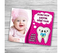 Emzikli Diş Temalı Kız Bebek İçin Pembeli İlk Diş Magneti