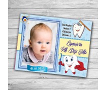 Mavi Zemin ve Mavi Çerçeveli Erkek Bebek İçin İlk Diş Magneti