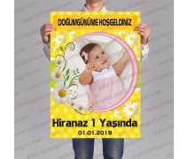 Papatya Temalı Doğum Günü Fotoğraflı Afiş (Ebat 30x45 cm)