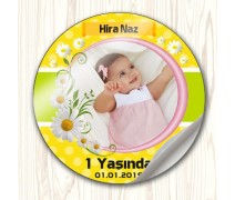 Papatya Temalı Doğum Günü Fotoğraflı Sticker Etiket