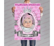 Prenses Taç Temalı Kız Bebek İçin Fotoğraflı Afiş