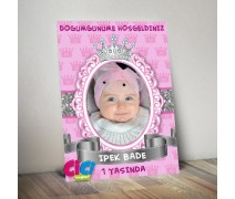 Prenses Taç Temalı Kız Bebek İçin Fotoğraflı Pano 70x100 cm