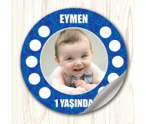 Sade Mavi Temalı Doğum Günü Sticker Etiket