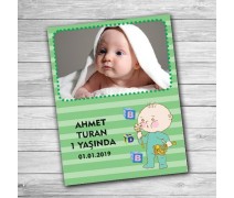 Yeşil Temalı Bebekli Kişiye Özel Hediyelik Doğum Günü Magnetleri