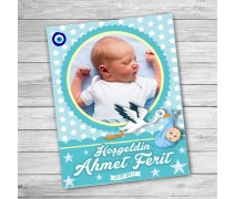 Yıldızlar ve Bebek Getiren Leylekli Yeni Doğan Hoşgeldin Bebek Magnetleri